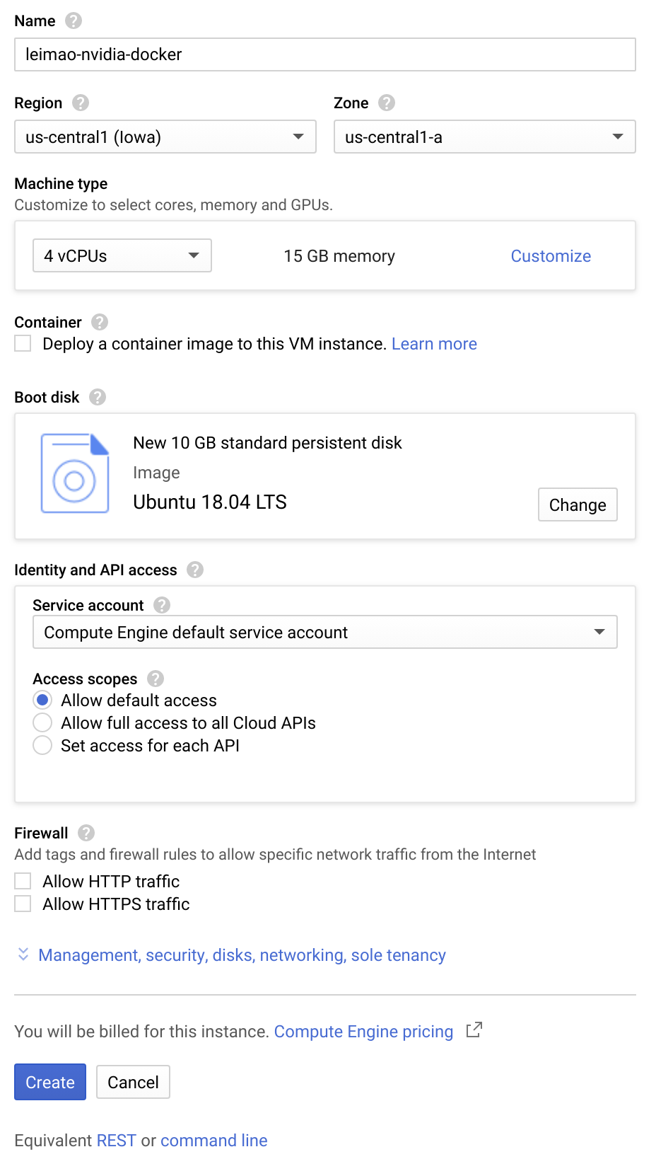 Create VM Instance