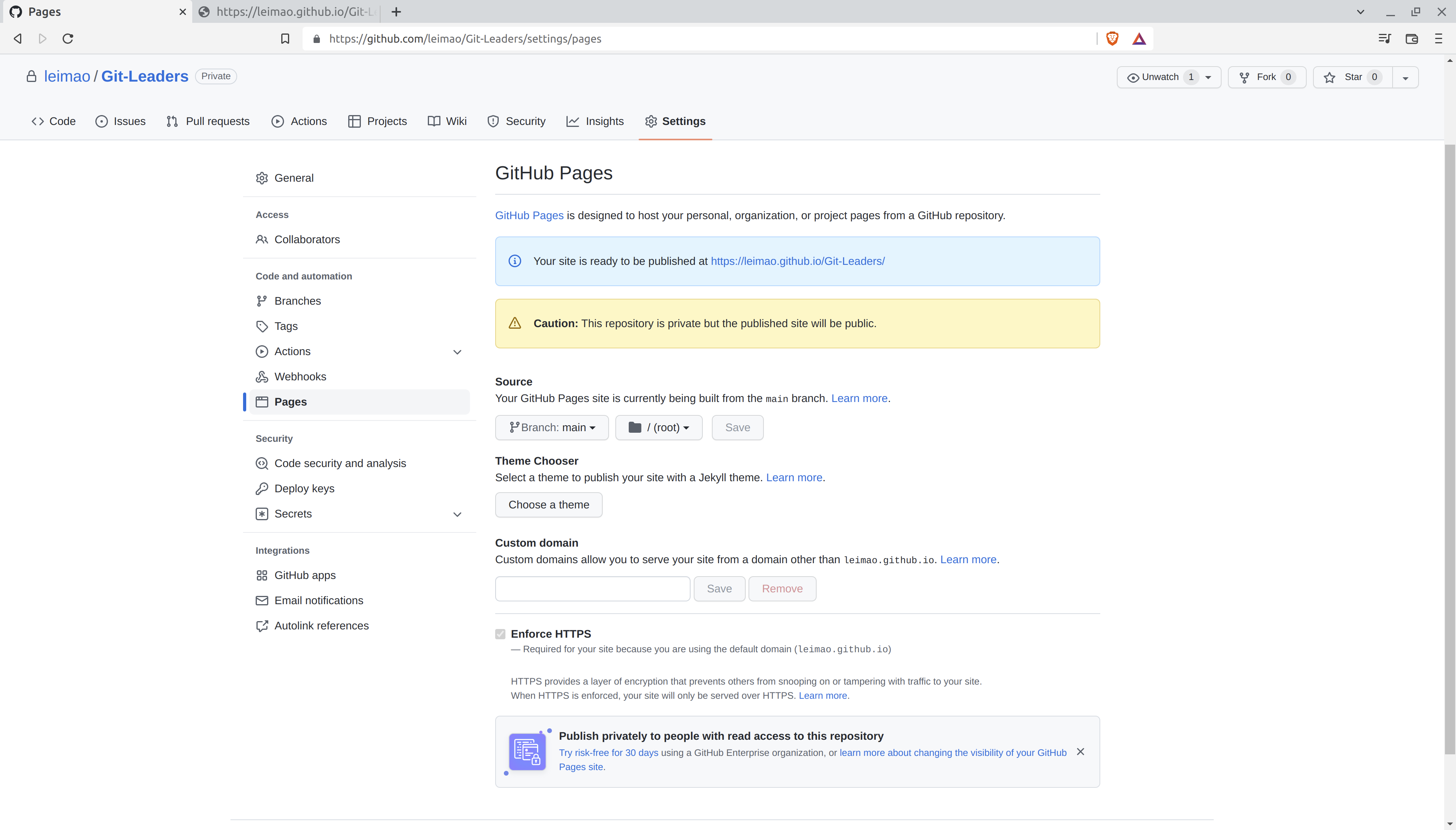 Turn on Repository GitHub Page