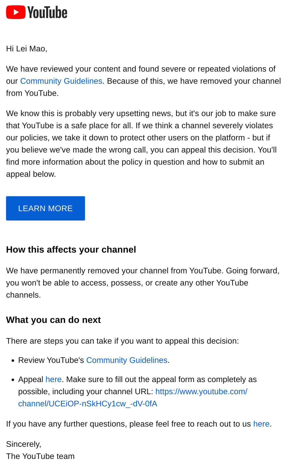 My YouTube Channel Got Removed