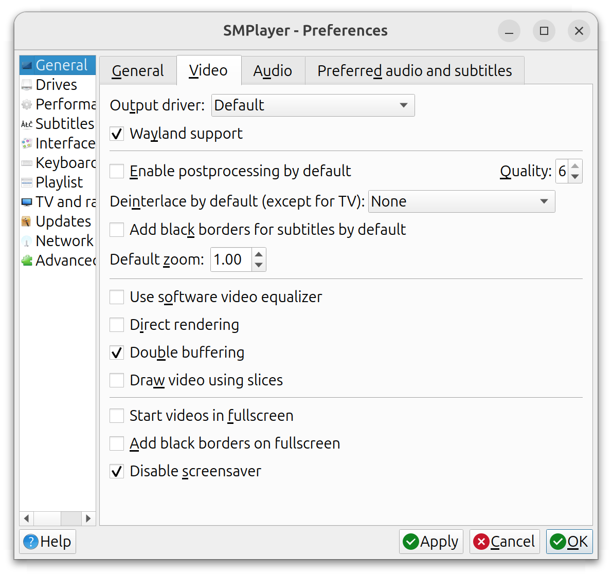 Use default for Video Output Driver