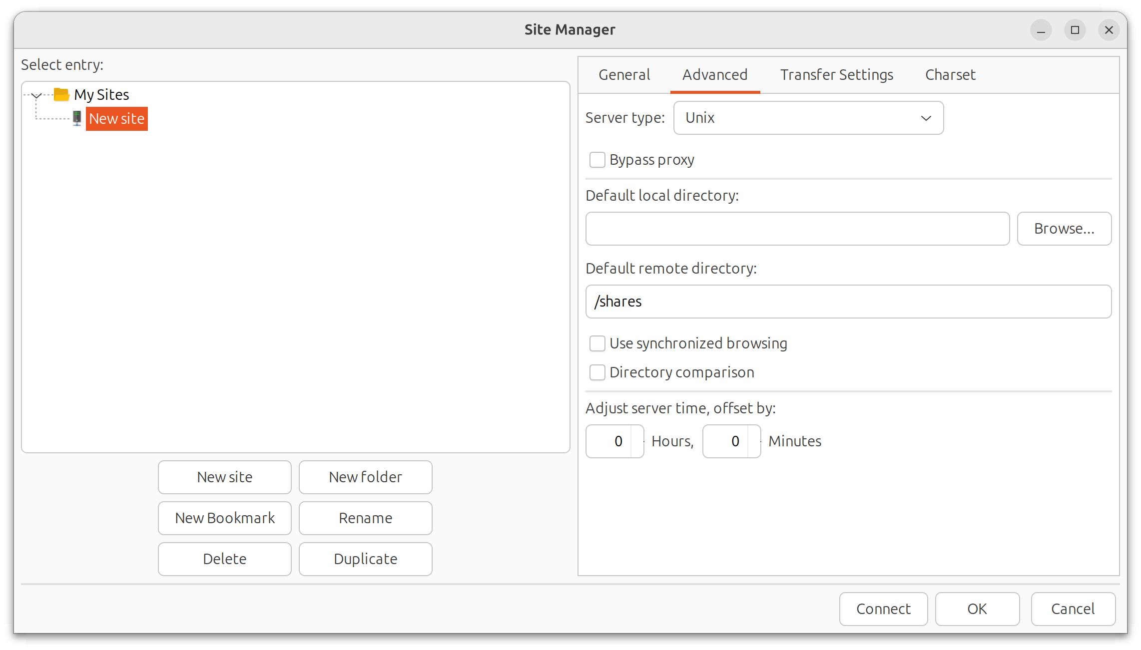 FileZilla Site Manager - Advanced