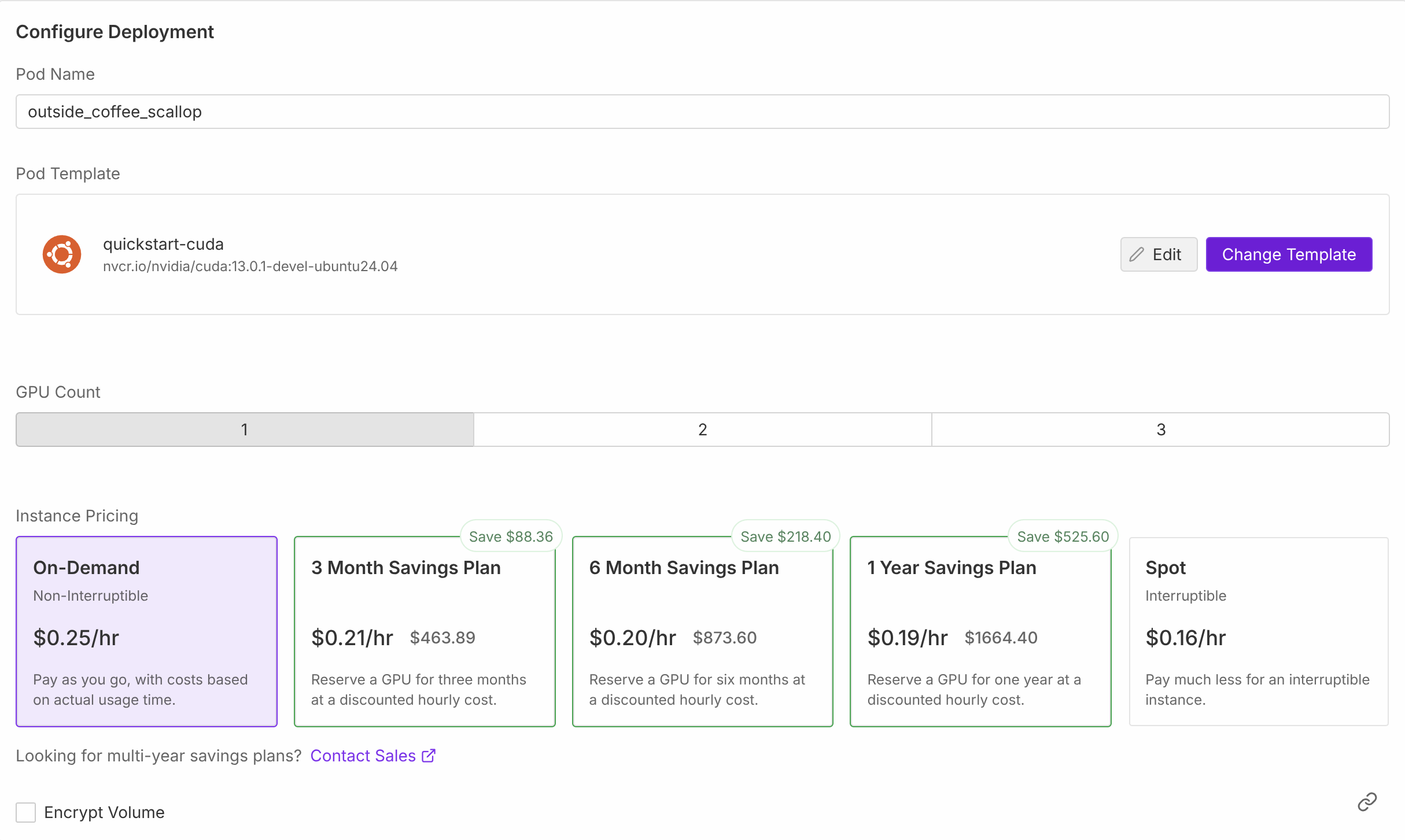 Custom Template Deployment Configuration